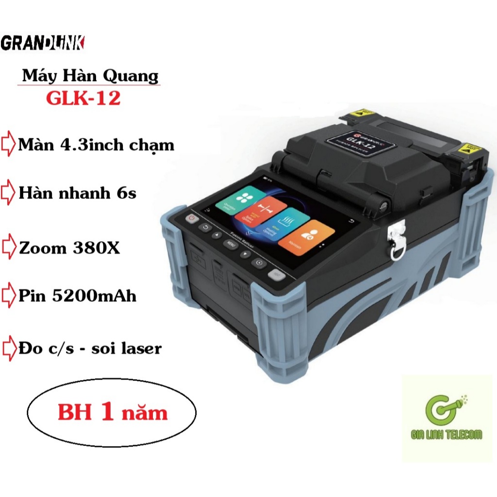 Máy hàn cáp quang tự động Grandlink GLK-12 * Tặng kèm 300 co nhiệt lớn 2x
