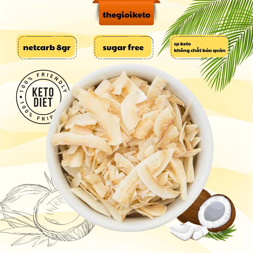 ( HỎA TỐC ) dừa sấy giòn keto không đường , cocochips keto ăn vặt healthy không đường ( cùi dừa già nguyên chất 300gr)