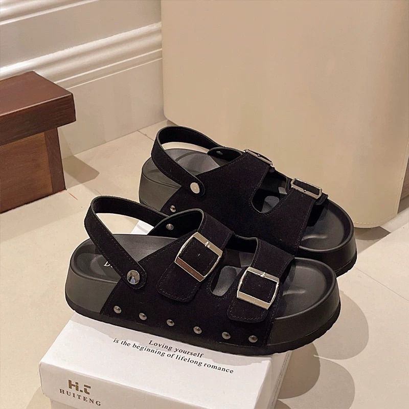Dép sandal nữ đế cao 4-5cm 2 Khuy quai hậu Chốt Đinh cao cấp | BigBuy360 - bigbuy360.vn