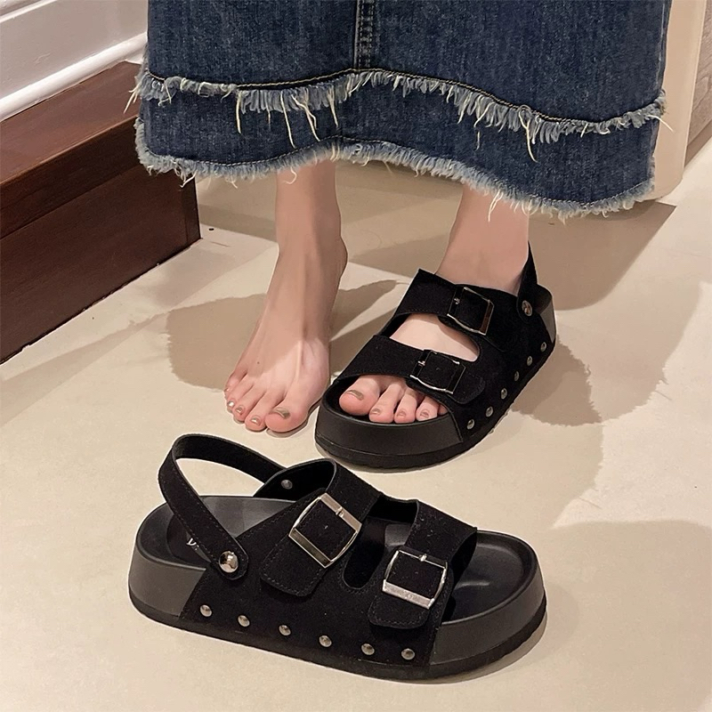 Dép sandal nữ đế cao 4-5cm 2 Khuy quai hậu Chốt Đinh cao cấp | BigBuy360 - bigbuy360.vn