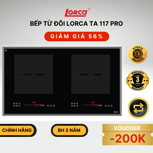 Bếp Từ 2 Vùng Nấu LORCA TA-117 PRO, Inverter Tiết Kiệm Điện, Có Tính Năng Rã Đông