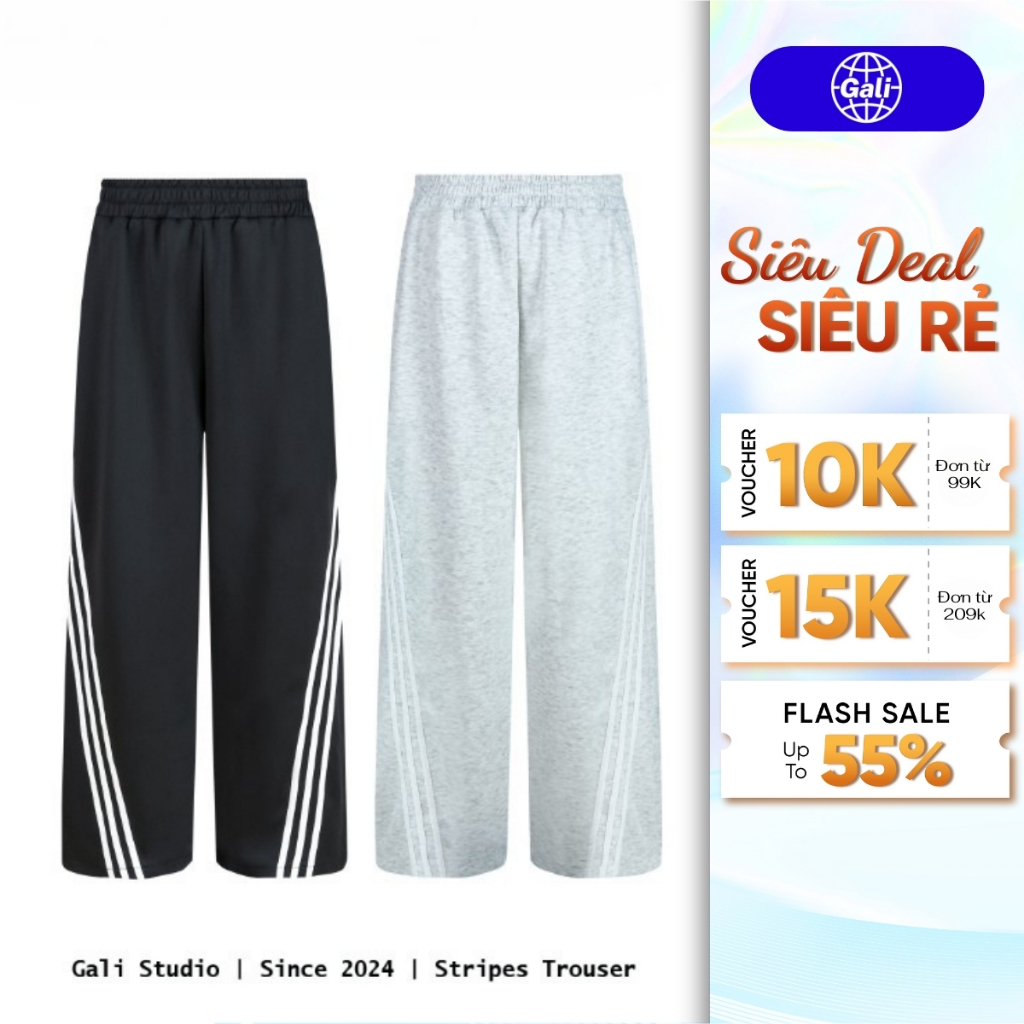 [ Deal Xả Kho ] Quần Dài Ống Rộng Form Suông Aimé Unisex Nỉ Bông Phối Sọc Menswear Pants Gali Studio