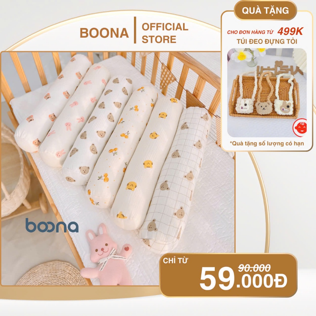 Gối ôm cho bé Boona vải xô muslin organic cao cấp mềm mại, không xù giúp bé ngủ ngon