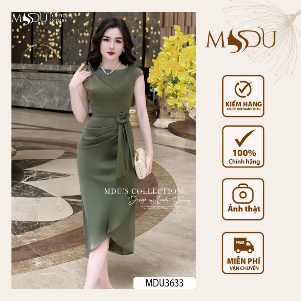 Váy Lụa MDU3633 Thiết Kế Hoa Đính Rời Sang Trọng, Dáng Ôm Body Từ MDU K45-D2-3