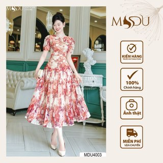 Váy Tiểu Thư MDU4003 Chất Tơ Hàn Với Tông Màu Cam Hoa Chủ Đạo Dáng Xòe Từ MDU K11-D1-1