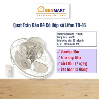 Quạt trần đảo hộp số lifan tđ-16 motor đồng 100%, cánh 3 lá 45w, chuyển hướng điện bh 12 tháng