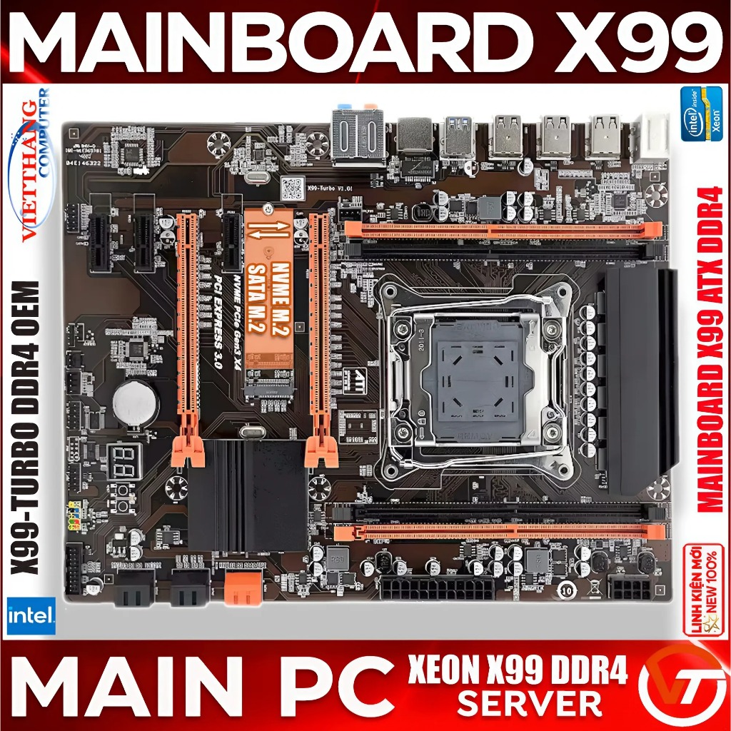 Mainboard X99-Turbo DDR4 OEM ATX Đơn CPU Chạy DDR4 Hỗ trợ Socket LGA2011 CPU Xeon E5 V3V4 New 100%