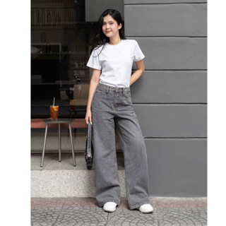 HASHTAGEM - Quần Jean Nữ WLJ.7 Andesite Grey Wide-leg Jeans Ống Rộng, Lưng Cao, Màu Xám Khói