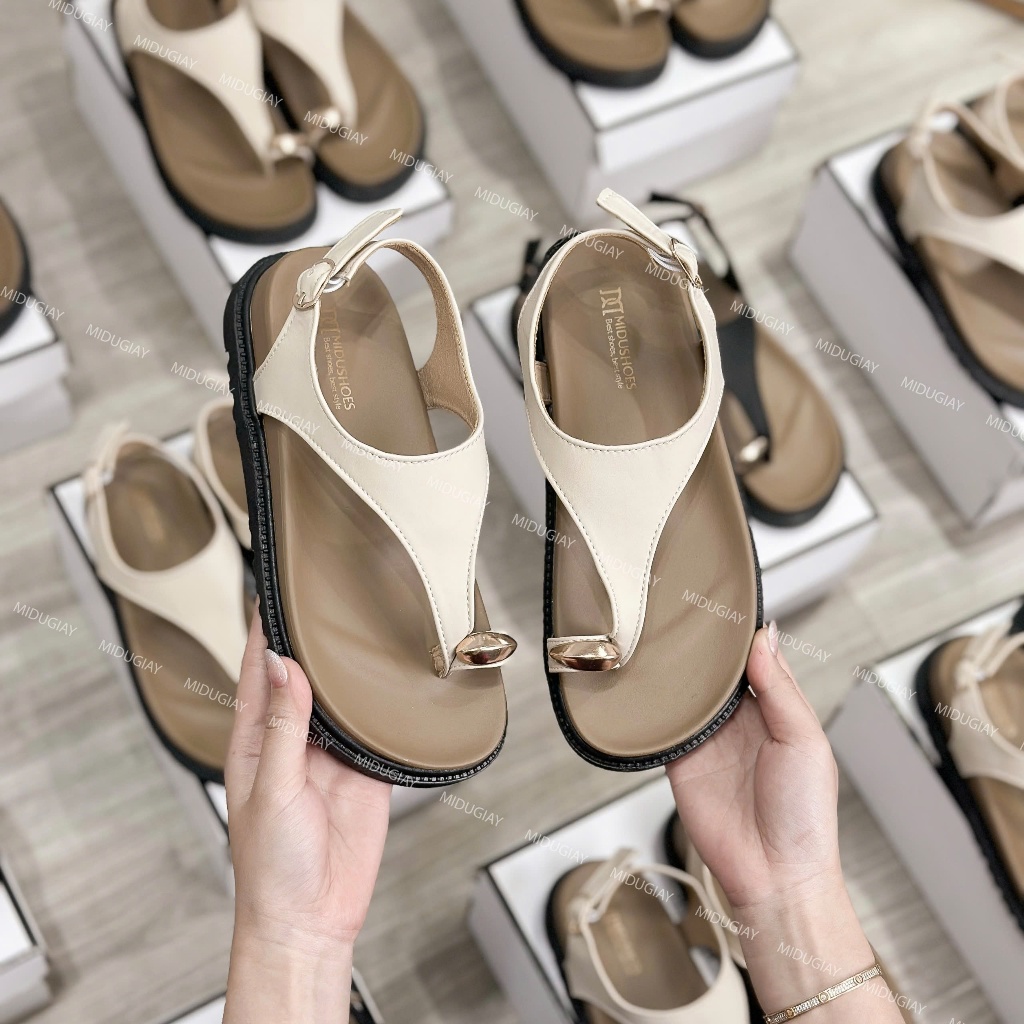 Dép Sandal MIDU MIRA Quai Kẹp Xỏ Ngón Đính Cườm 3 Màu 3 Phân, Dép Da Mềm Đế Cao Su Êm Phong Cách Nhẹ Nhàng