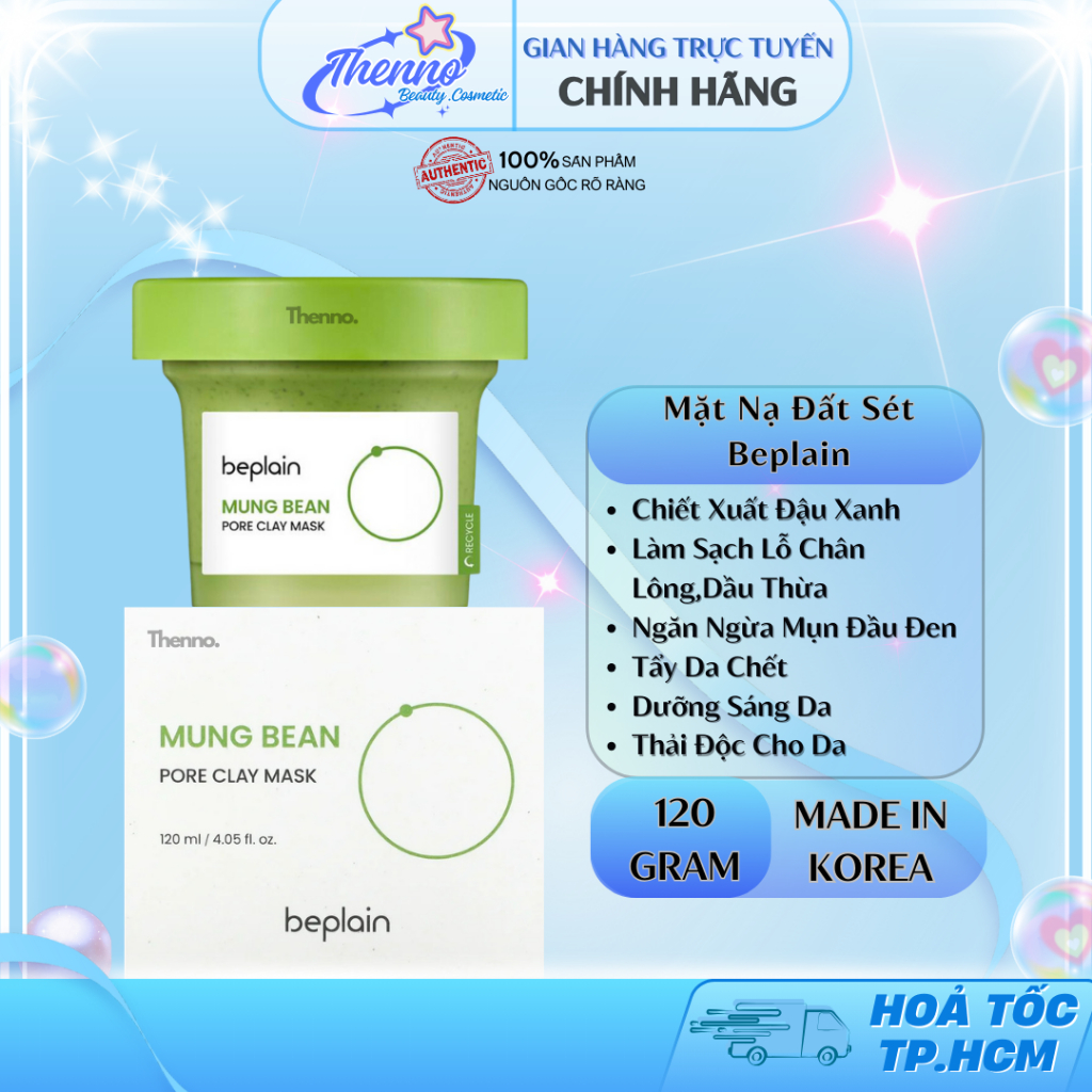 Mặt Nạ Đất Sét Beplain Mung Bean Pore Clay 120ml Hàn Quốc