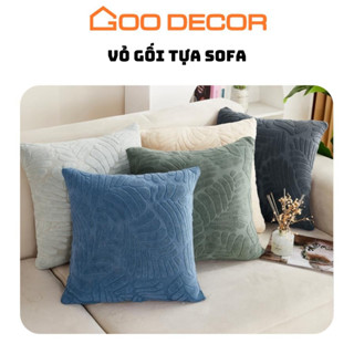 Vỏ gối sofa GOO Decor vải nhung hoạ tiết lá, bọc gối tựa sofa 45x45 hình vuông co giãn mềm mại