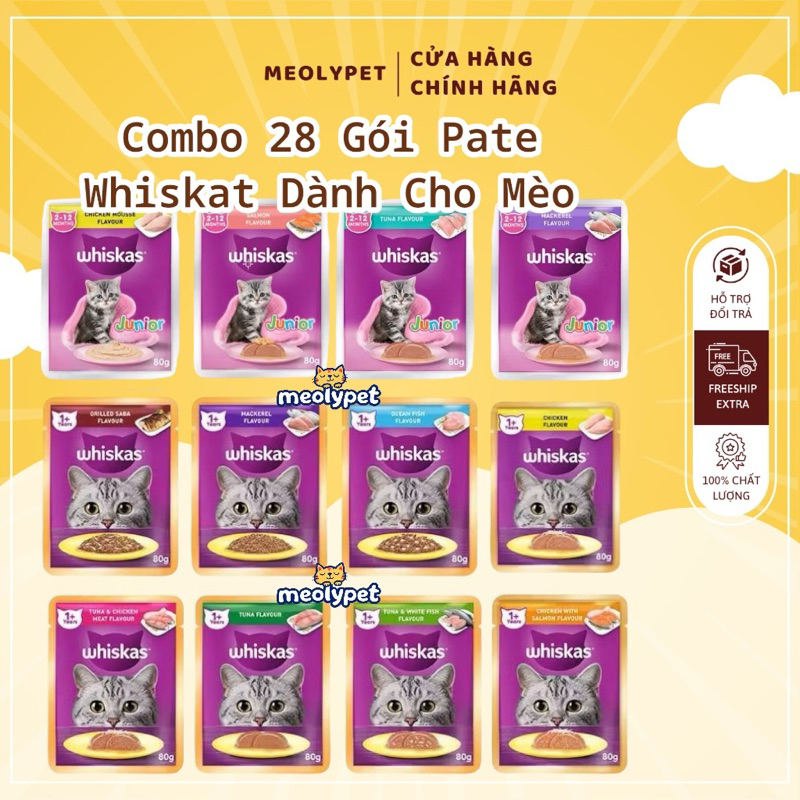 Combo 14-28 Gói Pate Whiskas Dành Cho Mèo Con, Mèo Trưởng Thành