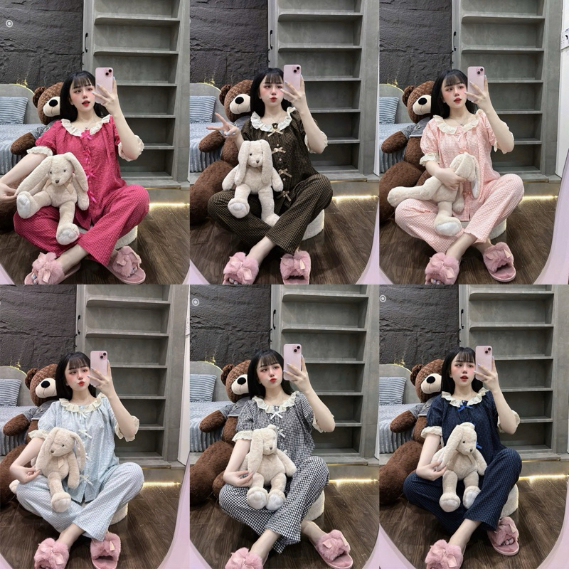 Set Tiểu Thư Pijama Viền Bèo Đính Nơ Đủ Màu - HN CLOSET