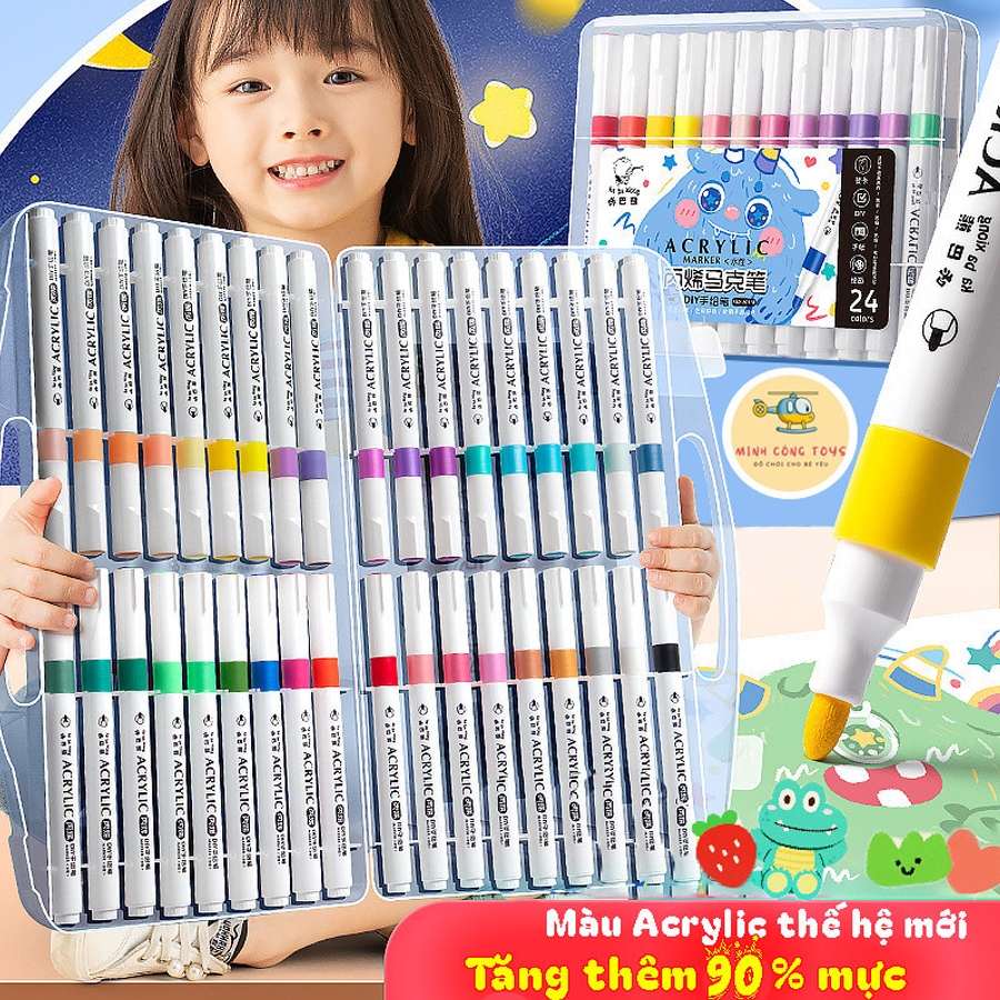 Bút Màu Acrylic Marker Không Lem, Màu Vẽ Acrylic 60/80/100/120 Màu -Màu Tươi Sáng
