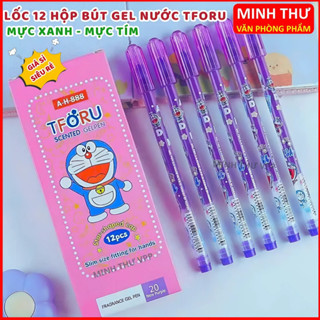   SỈ  Lốc 12 Hộp bút gel nước TFORU hình DORAEMON ngòi 0.4mm thơm nho mực xanh- tím dành cho học sinh - Minh Thư VPP 