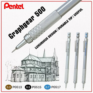  HoaPhamJp Bút Chì Kim Kỹ Thuật Pentel nét ngòi0.3  0.5 0.7,mm Graphgear 500 Bút Chì Bấm Cơ Khí Cao Cấp Nhật Bản 