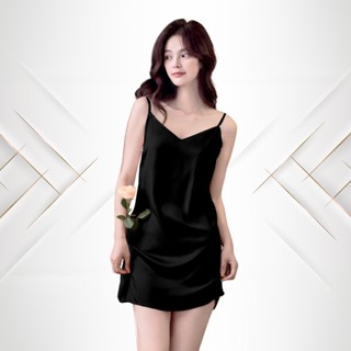 Đầm ngủ hai dây mặc nhà lụa mềm mịn, đồ ngủ nữ 2 dây mùa hè siêu mát dáng suông basic DREAMY VS04