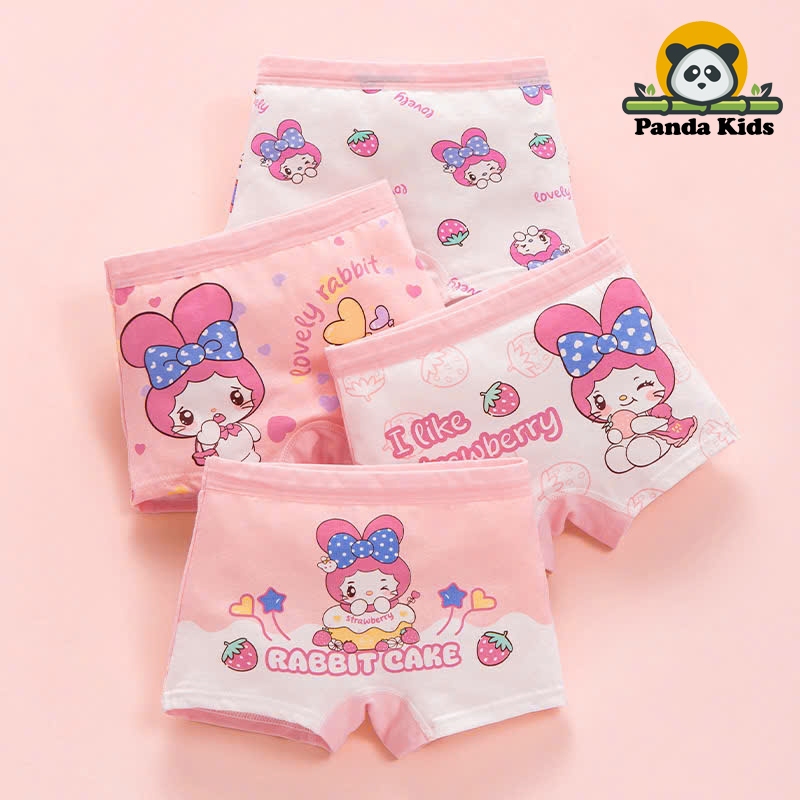 Combo 4 quần chíp đùi cho bé gái họa tiết Lovely Rabbit Cotton dễ thương, quần lót tam giác mềm mịn thoáng khí