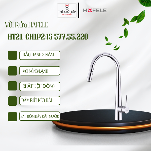 Vòi rửa chén HAFELE HT21-CH1P245 577.55.220, vòi kéo rút, hai đường nướng nóng/lạnh TGBNK STORE
