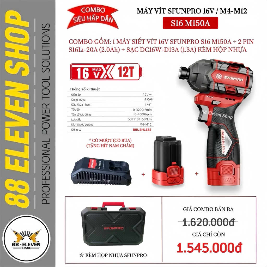 Combo Máy Siết Vít 16V Sfunpro S16 M150A (hộp nhựa)