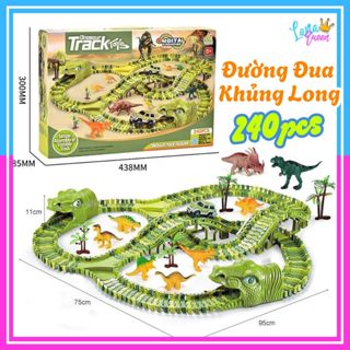 Bộ lắp ráp đường đua ô tô khủng long, đường hầm, đồ chơi lắp ghép đường ray khủng long cỡ lớn cho bé
