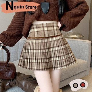  Chân váy ngắn dáng chữ A xếp li bản nhỏ dáng xoè có bo chun sau lưng phối hoạ tiết vân kẻ caro Nquin Store 