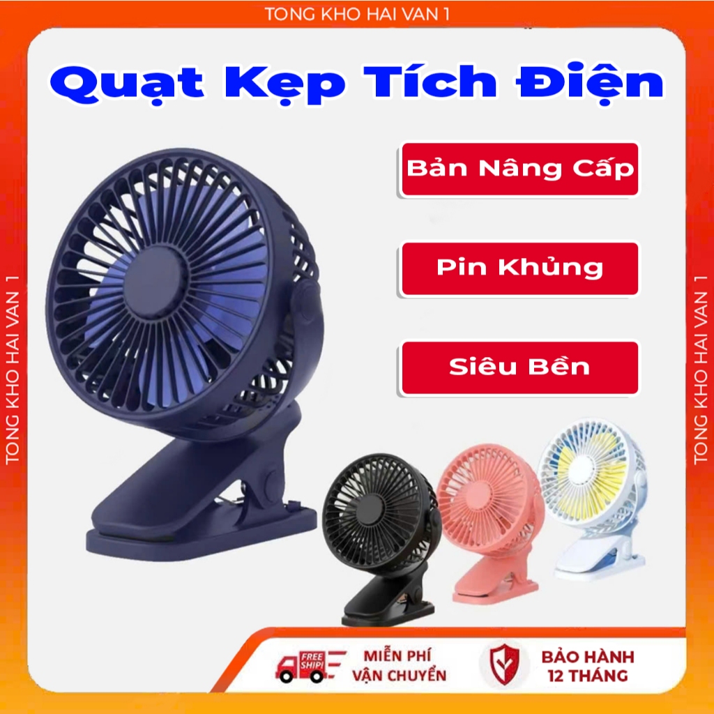 Quạt Kẹp Tích Điện Để Bàn Đa Năng, Quạt Sạc Mini , Kẹp bàn Xoay 720 Độ Chắc Chắn Sử Dụng Thời Gian Dài