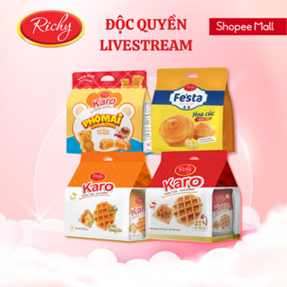 [ĐỘC QUYỀN LIVESTREAM] [HOT] Combo 4 bịch Bánh tươi Richy: Karo sợi gà, Phô mai, Gấu nhân phô mai và Bánh mì hoa cúc