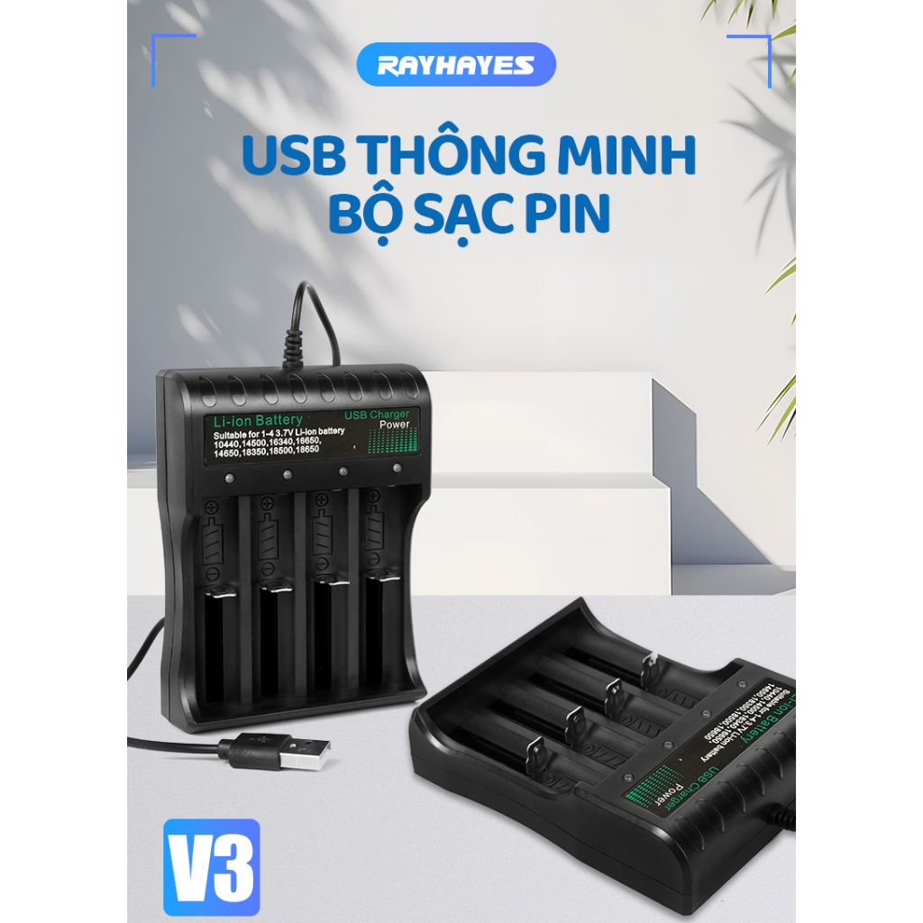 RAYHAYES 14500/18650 Bộ sạc pin Bộ sạc USB Sạc pin Bộ sạc đa năng di động