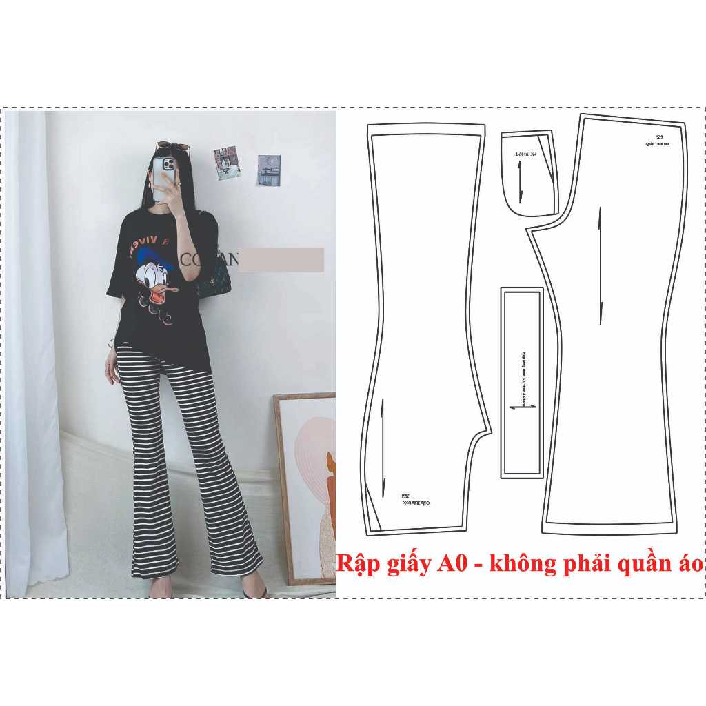 Rập giấy A0 quần loe thun mã 08