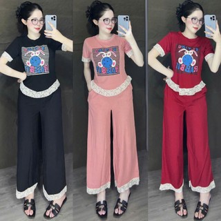    KHAI XUÂN   ĐỒ BỘ NỮ TAY NGẮN QUẦN SUÔNG REN IN THỎ CÓ BIGSIZE ĐẾN 90KG 