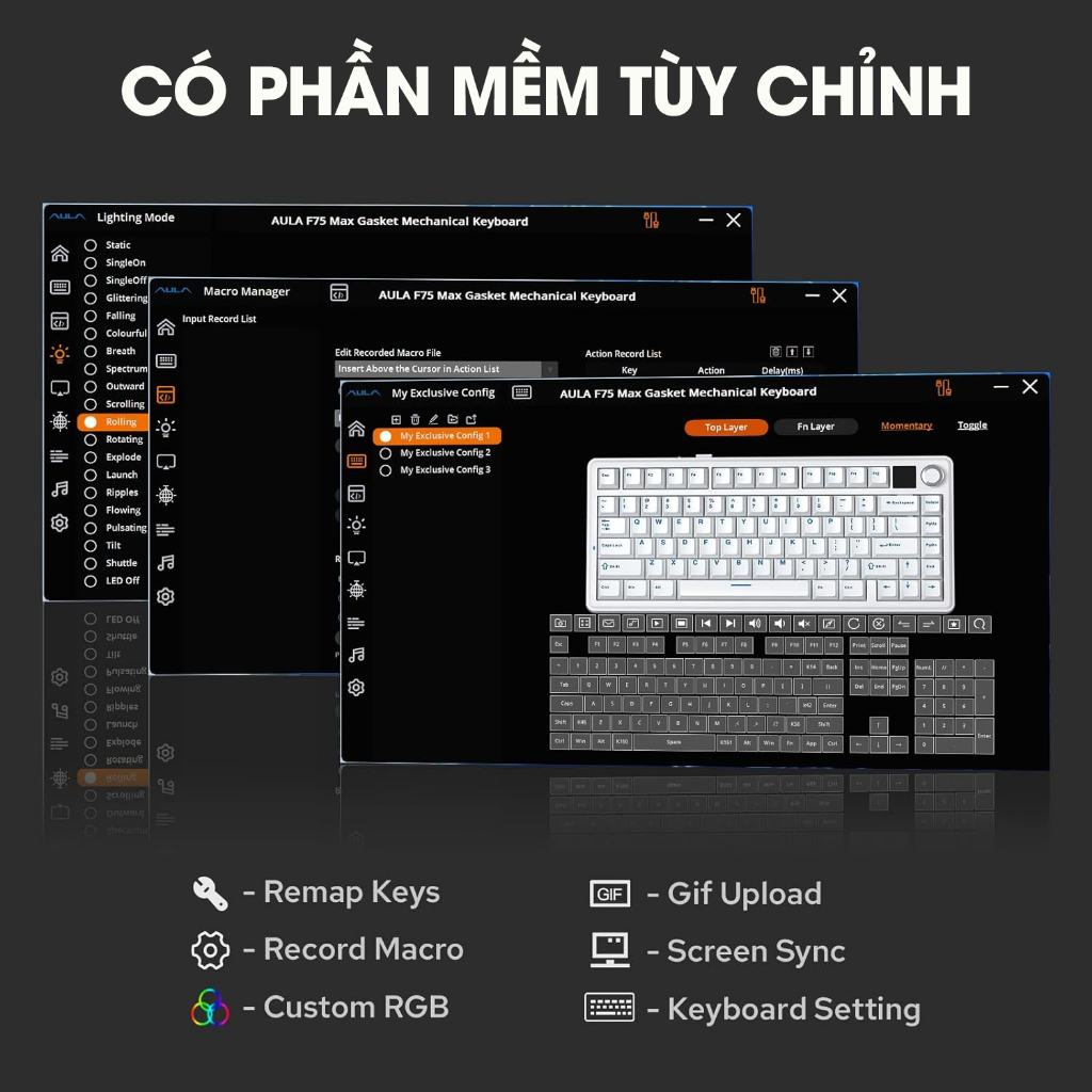 Bàn Phím Cơ Không Dây AULA F75 MAX Có Màn Hình LCD Hỗ Trợ Hotswap LED RGB 3 Mode Kết Nối Chính Hãng | BigBuy360 - bigbuy360.vn