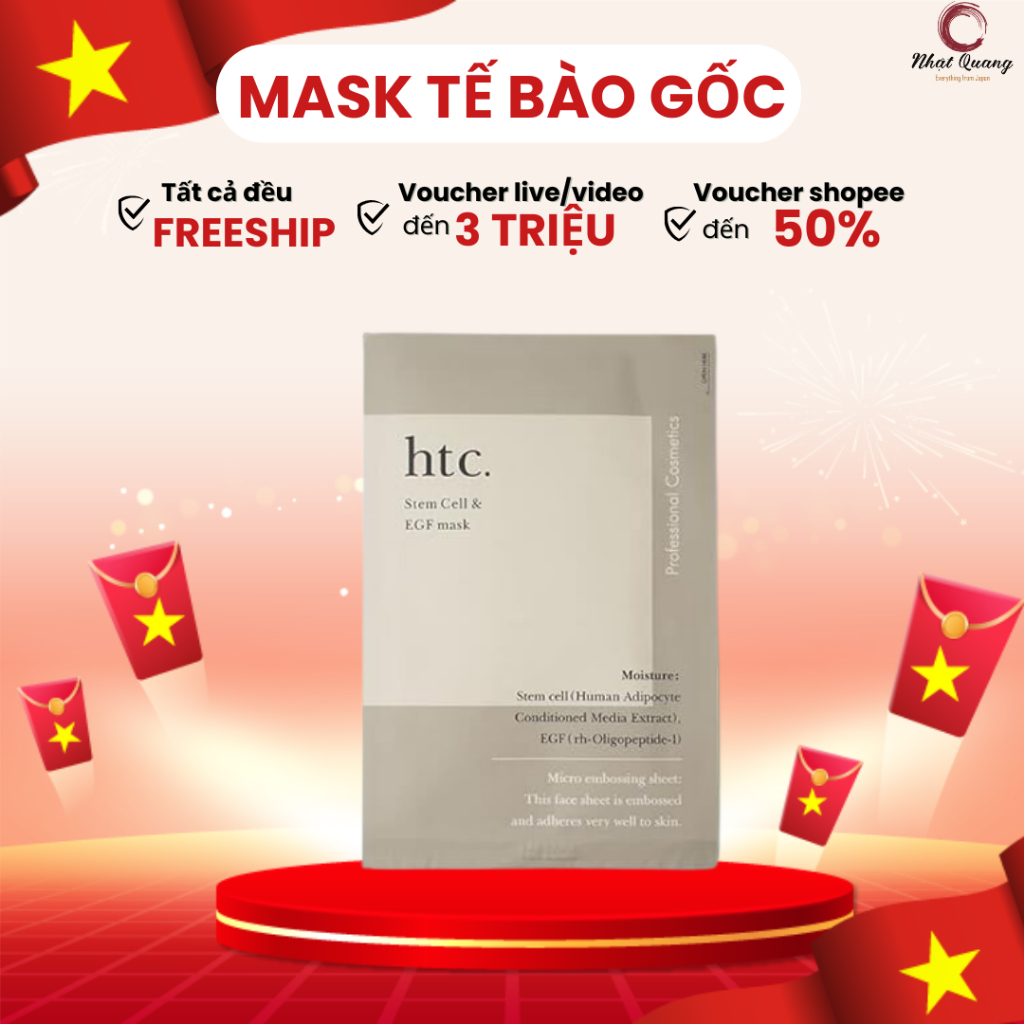Mặt nạ TBG HTC Stem Cell, EGF (10 miếng x 33ml) - Natural JP