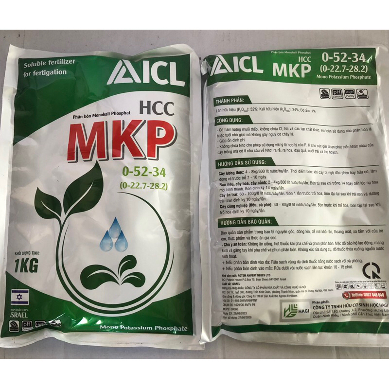 phân bón lá mkp (0-52-34) gói 1kg nhập từ Israel
