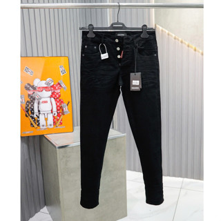 Quần jean nam D2 đen trơn khuy cúc in chữ sau túi, quần bò nam đen DSQ chất denim co dãn 4 chiều dày dặn, ống ôm 771877