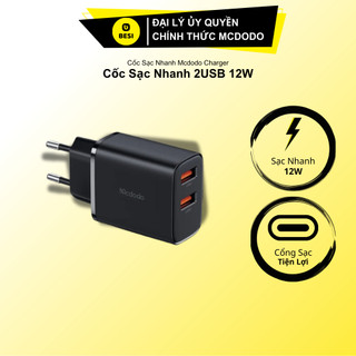  Cốc Sạc Nhanh Mcdodo 12W | 2 Cổng USB Sạc Cùng Lúc 2 Thiết Bị Chính Hãng 