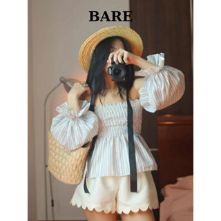 BARE_ [ Áo Blouse ] Áo Linen Trễ Vai Tay Lửng Phồng, Áo Trễ Vai Bo Chun Tay Bồng Điệu Đà _A514