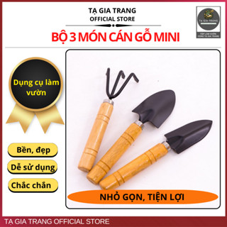 Bộ Dụng Cụ Làm Vườn 3 Món Cán Gỗ Mini Nhỏ Gọn TGT-VT001