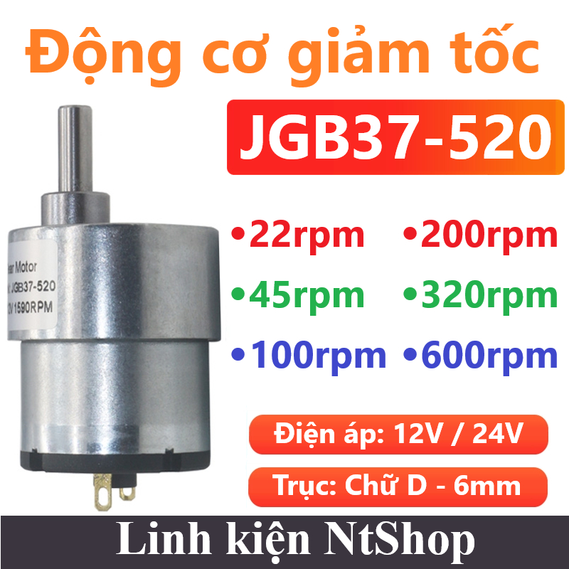 Động cơ 12V / 24V DC JGB37-520 22rpm / 45rpm / 100rpm / 200rpm / 320rpm / 600rpm Động cơ giảm tốc