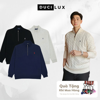 Áo Sweater Ralph Lauren Thêu Ngựa Half Zip Cổ Cao Khóa Kéo chất Cotton lót Nỉ Bông Dày Form Âu
