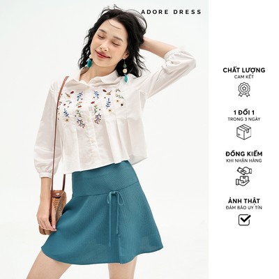 511SK1014 - Chân váy mini xoè poly xốp xanh đính nơ ADORE DRESS