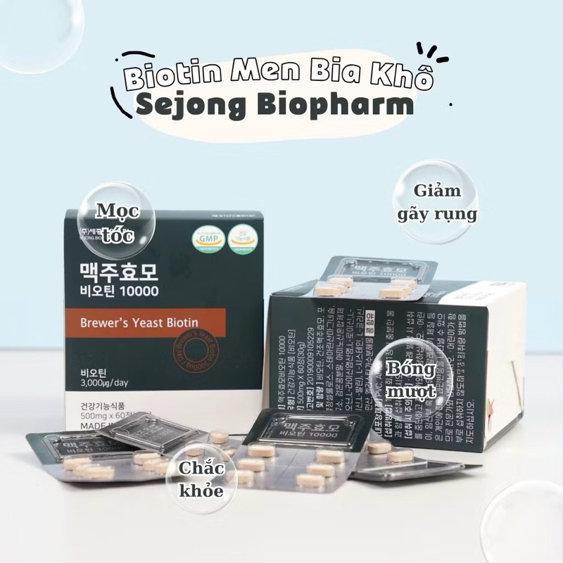 Biotin mọc tóc Brewer's Yeast 10000mcg 60 viên, giảm rụng tóc, viên uống biotin hàn quốc mọc tóc nha