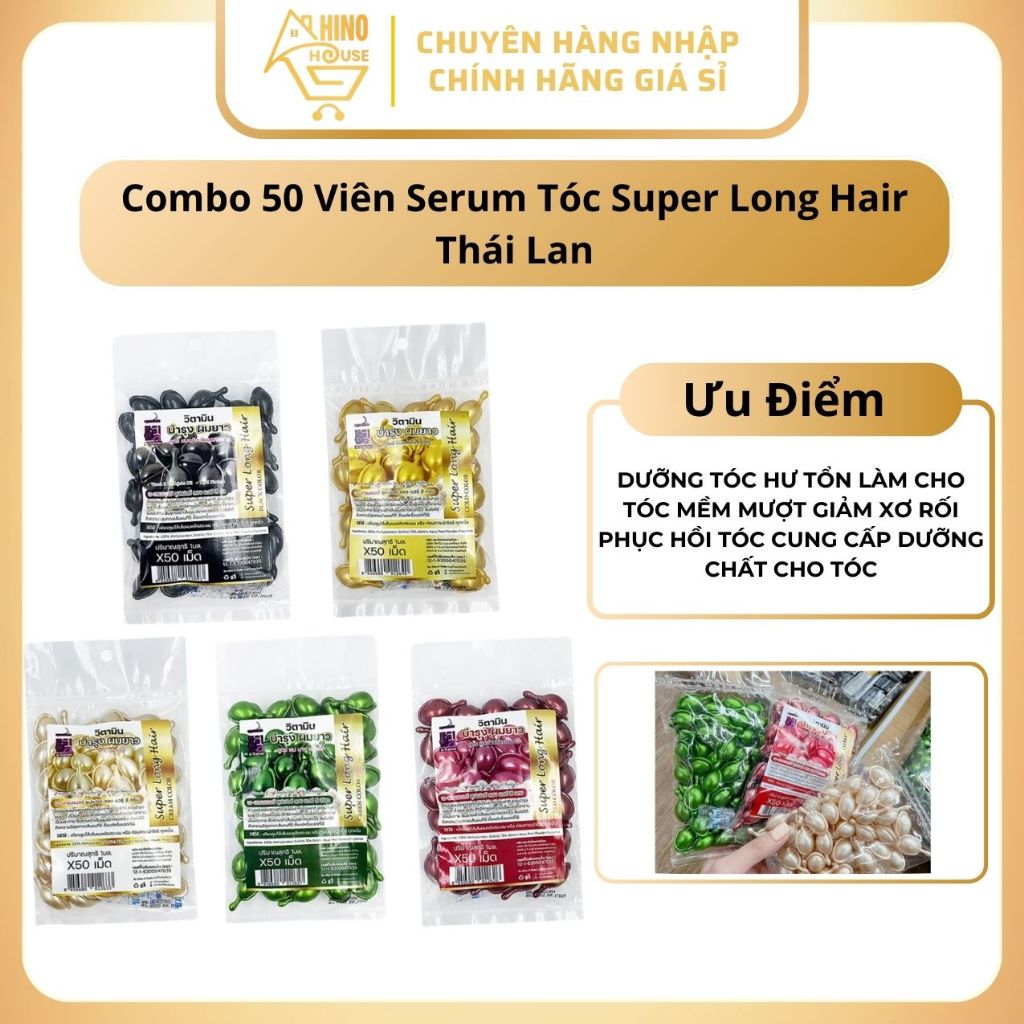  Combo 50 Viên Serum Tóc Super Long Hair Thái Lan Dưỡng Tóc Ủ Tóc Giúp Tóc Mềm Mượt - Hinohouse 