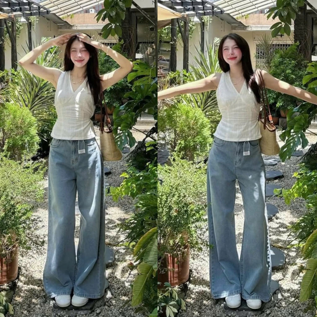 (ẢNH OLDSCHOOL) Quần jeans xanh nhạt ỐNG TO RỘNG DÀI CHÙM phủ chân 7590 | BigBuy360 - bigbuy360.vn