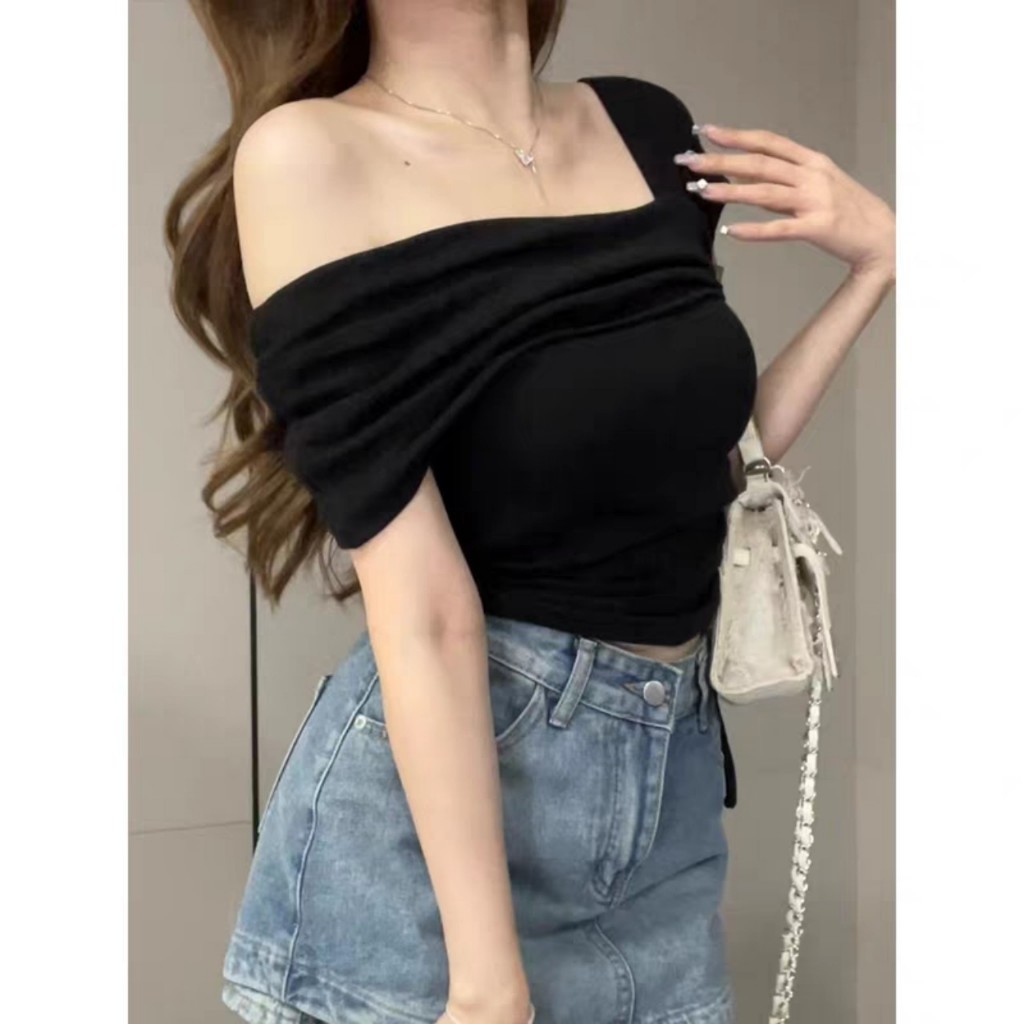 [CÓ SIZE] Áo Trễ Vai Croptop RANSHI Phối Dây Rút Eo Ôm Body Cho Nữ Chất Tăm Thái Bền Mát Áo Lệch Vai-173 | BigBuy360 - bigbuy360.vn