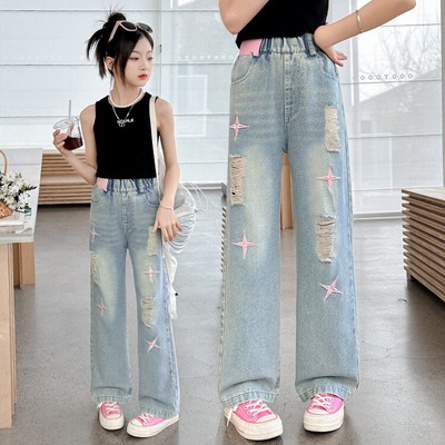 Quần Bò Ống Suông Quần Jean Ống Rộng Thời Trang Cho Các Bé Gái Cao Dưới 1m7  - Babimama - J109