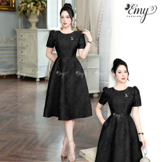 Đầm Thiết Kế EMY Thời Trang Cao Cấp EM9573 Vải Gấm Taffta Vân Nổi Đen Sang Chảnh Đi Tiệc