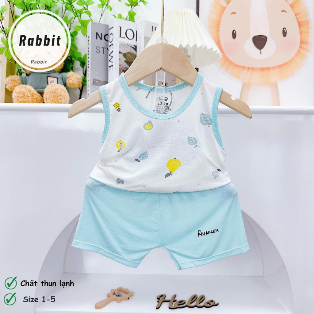 Combo 3-5 bộ 3 lỗ thun lạnh nền trắng quần pha màu nhiều hình họa tiết xinh cho bé 5-15kg