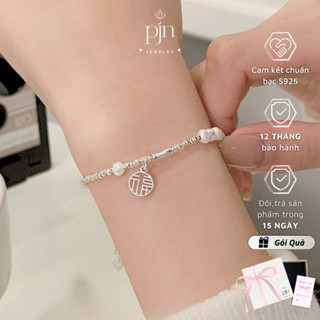 Lắc Tay Nữ Bạc 925 PJN Vòng Tay Hạt Bạc Vụn Mix Trái Tim Kim Tiền Mang Đến Sự May Mắn Và Tiền Bạc VT02