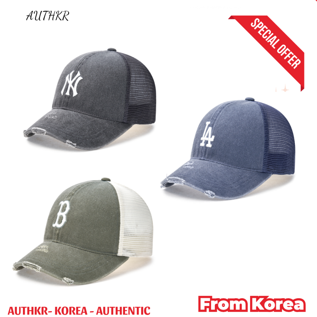 [Auth MLB] Mũ lưỡi trai MLB Basic Washing Mesh Boston Khaki/Ghi/Xanh cam kết chính hãng